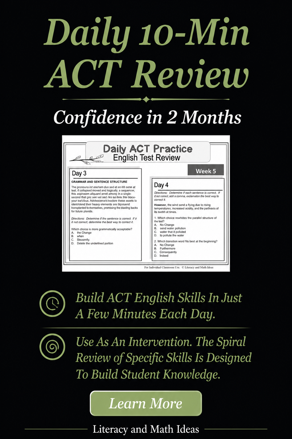 ACT English Prep: 8-Week Daily Spiral Review & Bell Ringers