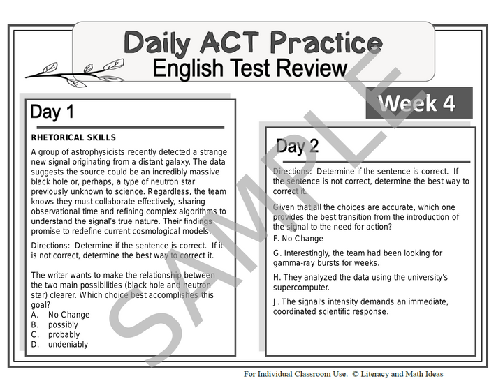 ACT English Daily Practice Week 4: Rhetorical Skills & Diction