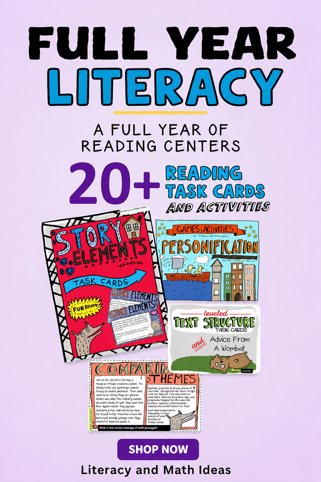 Full Year Reading Literacy Centers: 20+ Games, Task Cards & Comprehension Activities