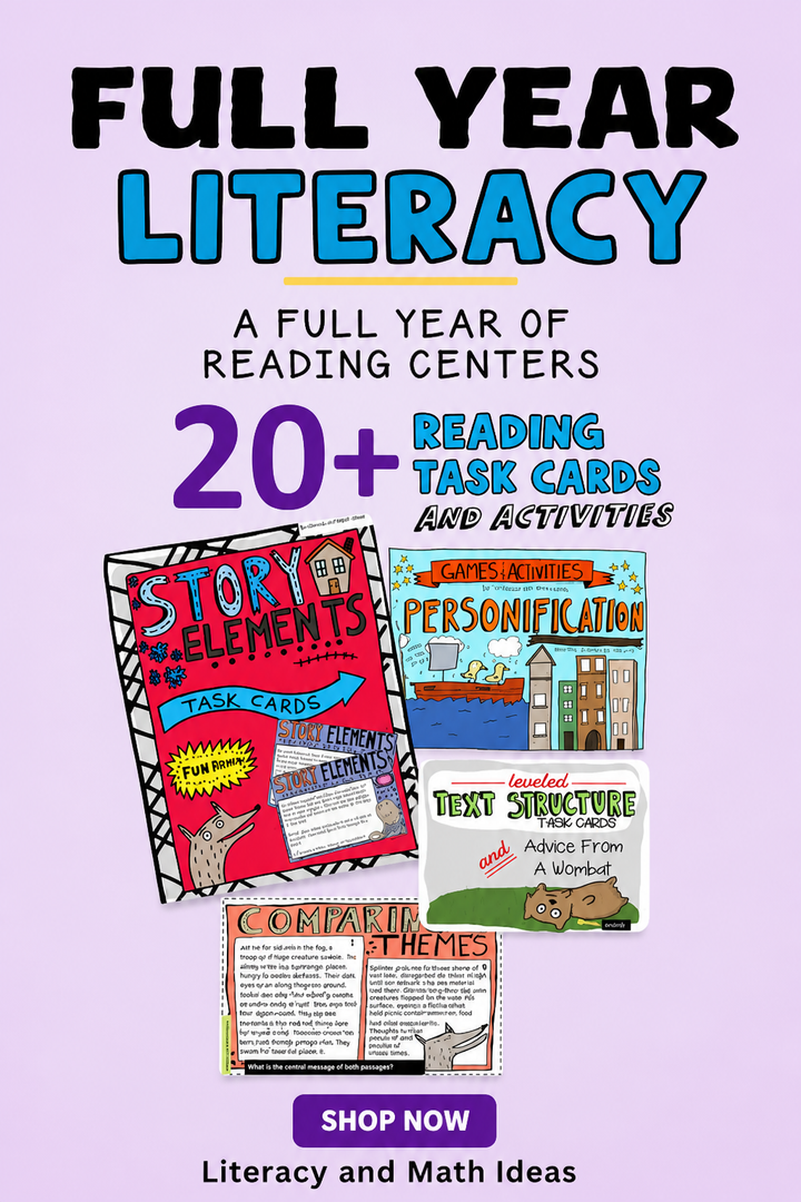 Full Year Reading Literacy Centers: 20+ Games, Task Cards & Comprehension Activities