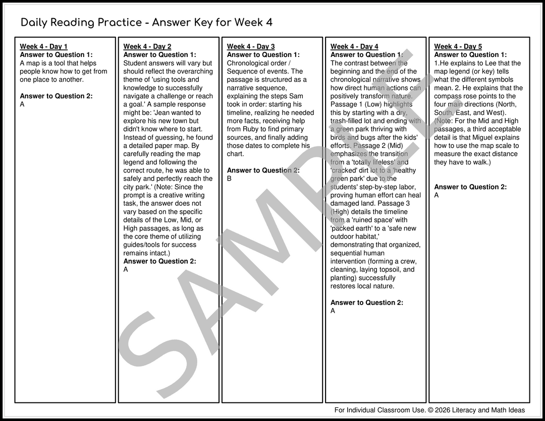 Differentiated Daily Reading Comprehension - Grade 5 (Month 1) Weeks 1 - 4