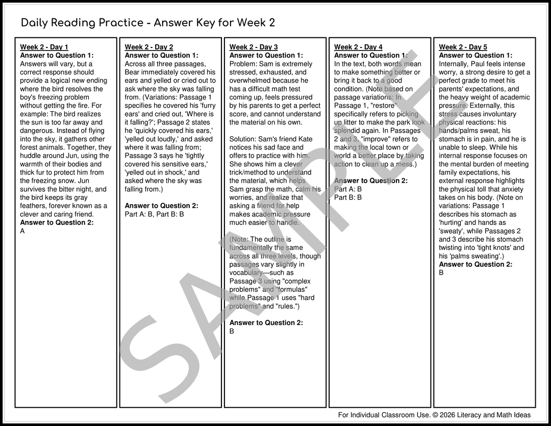 Grade 4 Differentiated Daily Reading Comprehension Worksheets - Month 1
