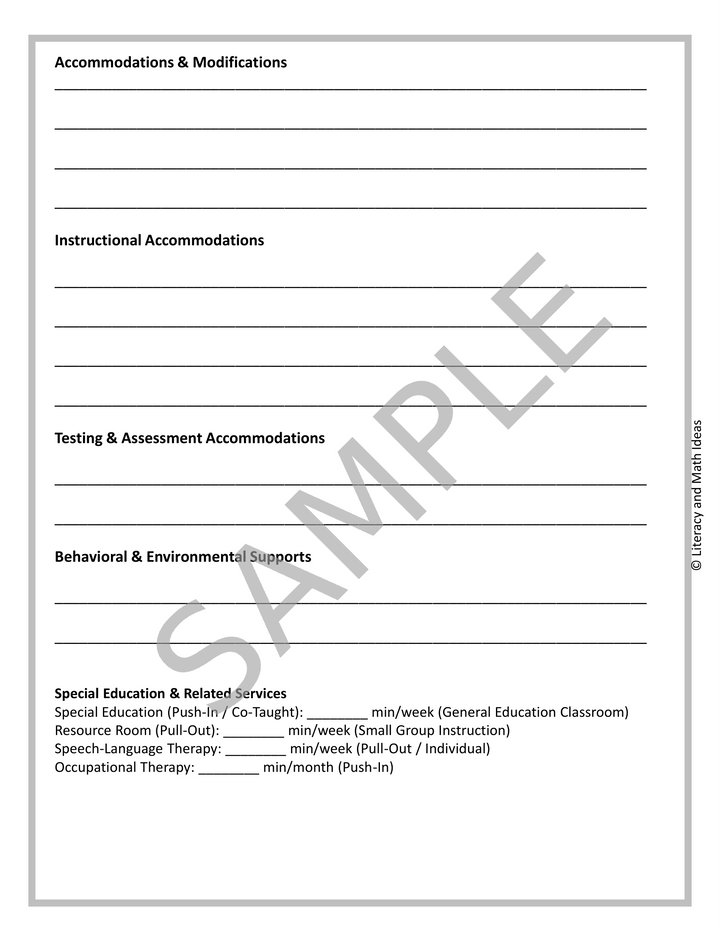 Free IEP At A Glance Form for Special Education Accommodations Binder