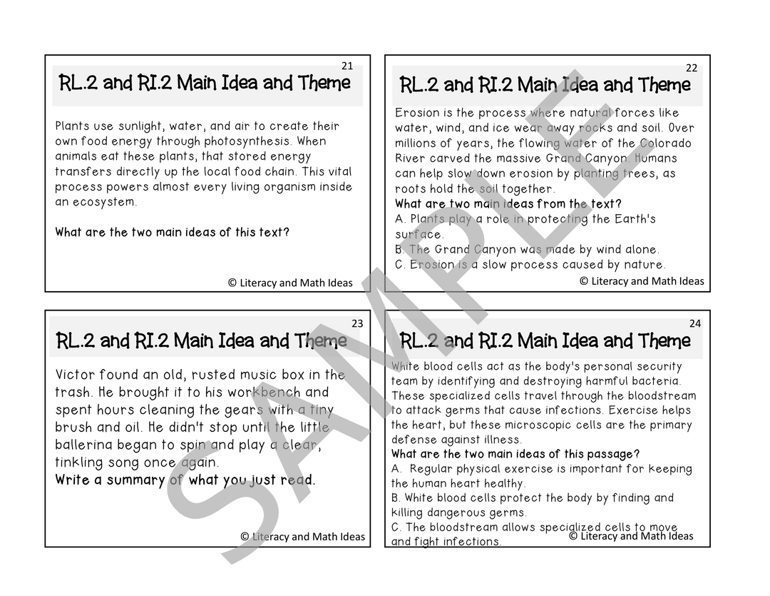 Grade 5 Main Idea & Theme Task Cards (CCSS RL.5.2 & RI.5.2)