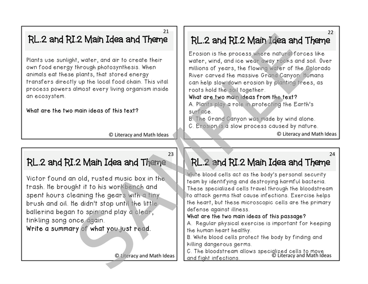 Grade 5 Main Idea & Theme Task Cards (CCSS RL.5.2 & RI.5.2)