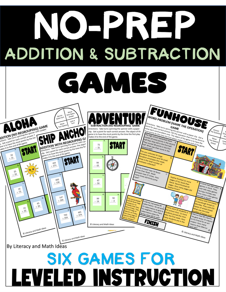 No-Prep 2nd & 3rd Grade Addition and Subtraction Board Games