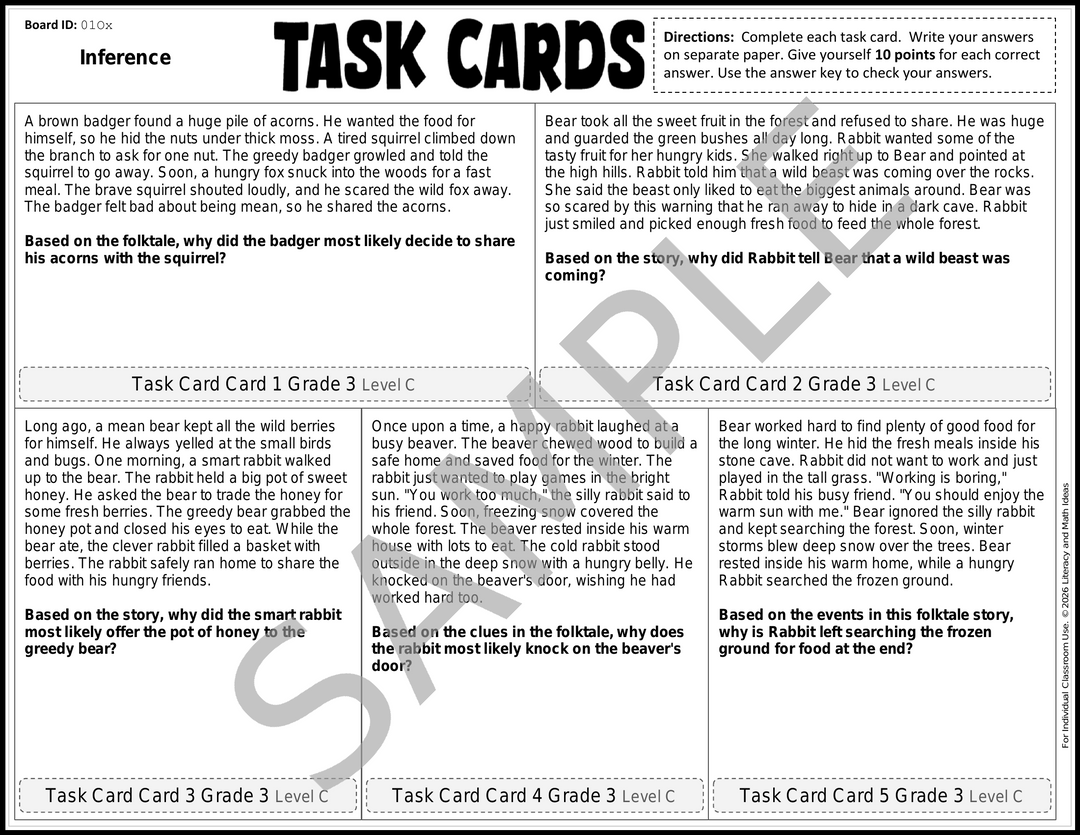 No-Prep Inference 30 Task Cards (Grade 3)