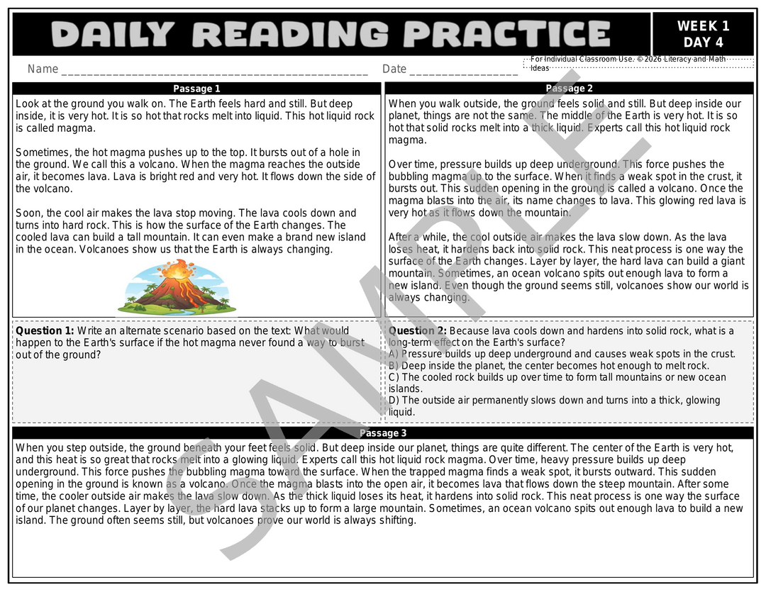Grade 4 Differentiated Daily Reading Comprehension Worksheets - Month 1