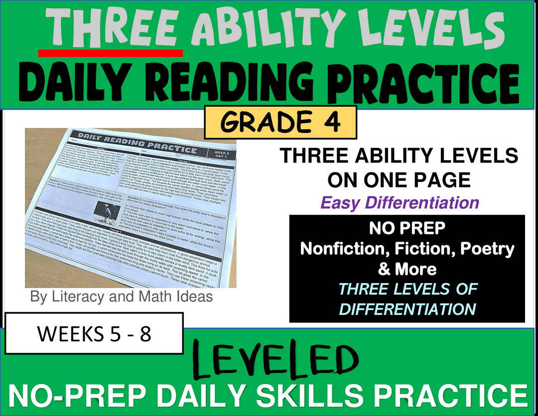 Differentiated Daily Reading Comprehension Passages - Grade 4 (Weeks 5-8)