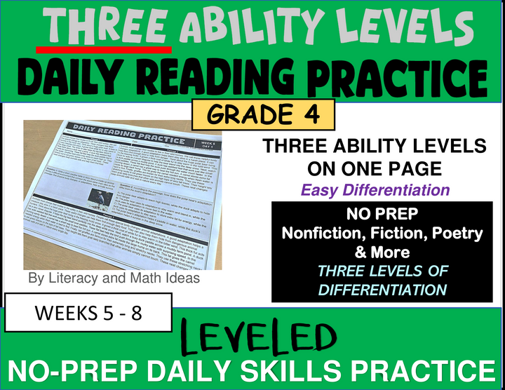 Differentiated Daily Reading Comprehension Passages - Grade 4 (Weeks 5-8)