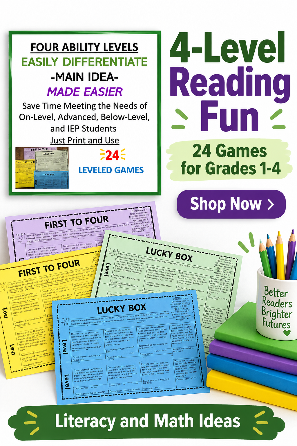 3rd Grade Differentiated Main Idea Games: 4 Reading Levels (Grades 1-4)