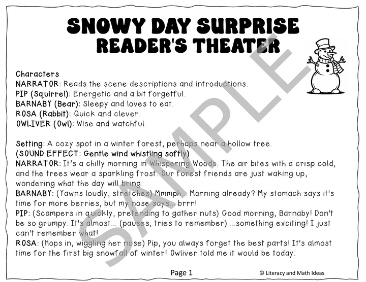 Free Winter Reader's Theater Script & Self-Checking Learning Games