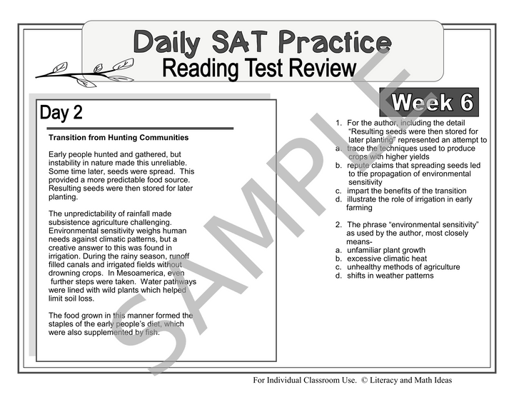 Daily SAT Reading Practice: Weeks 5-8 (Month 2)