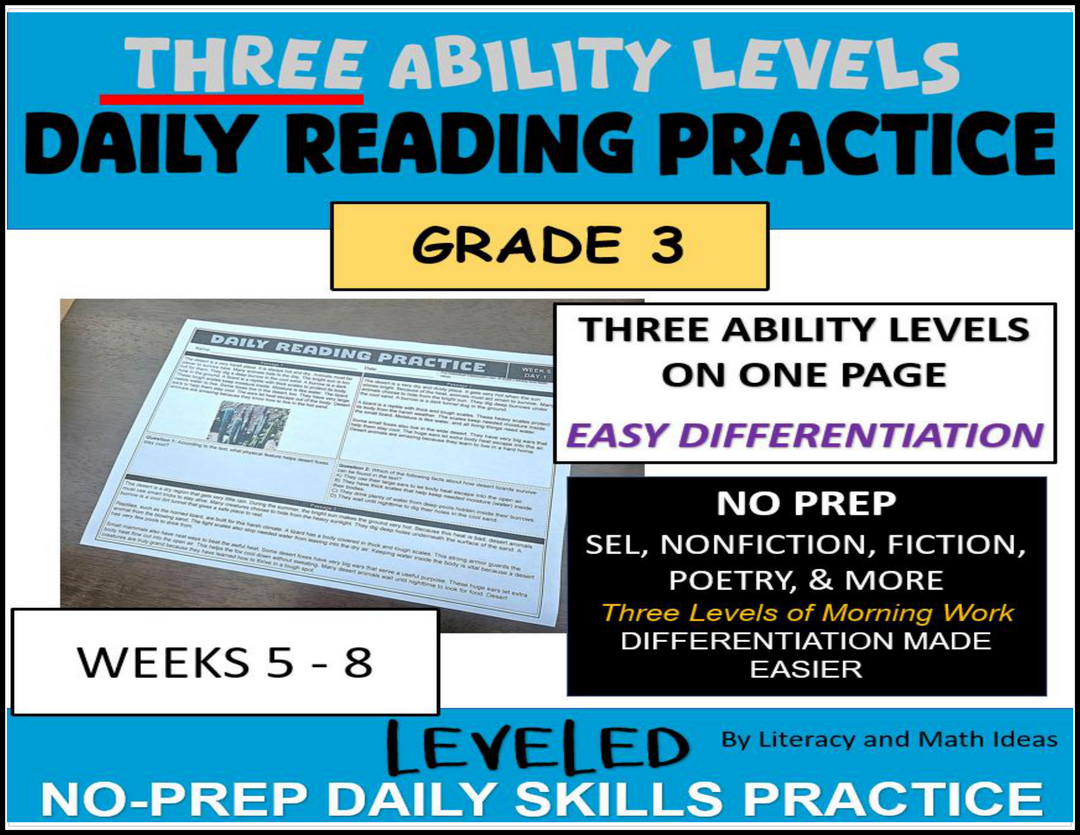 3rd Grade Differentiated Daily Reading Comprehension Passages (Weeks 5-8)