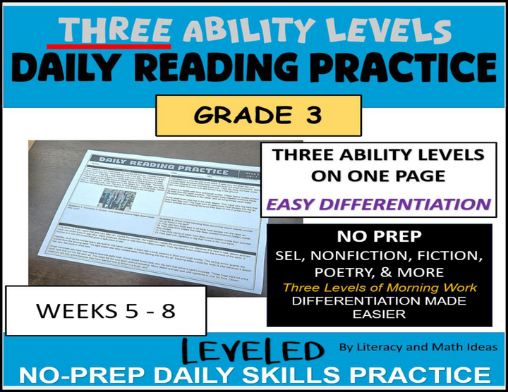 3rd Grade Differentiated Daily Reading Comprehension Passages (Weeks 5-8)