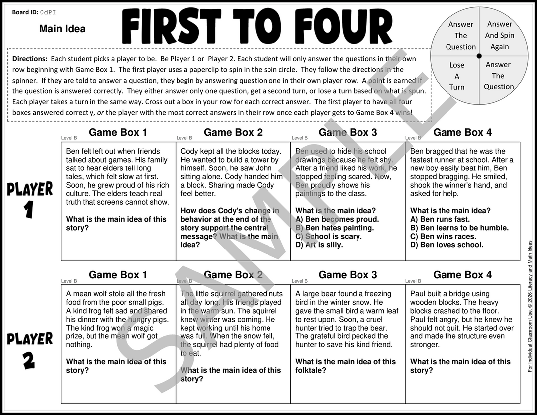 3rd Grade Differentiated Main Idea Games: 4 Reading Levels (Grades 1-4)