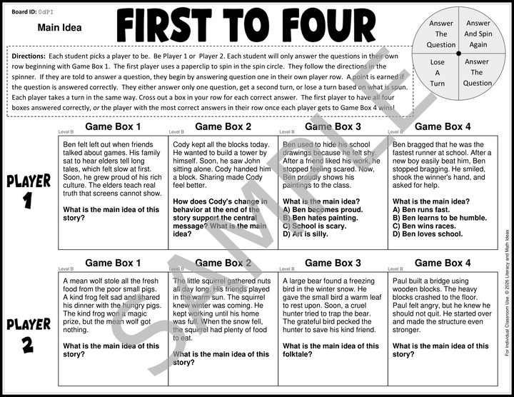 3rd Grade Differentiated Main Idea Games: 4 Reading Levels (Grades 1-4)