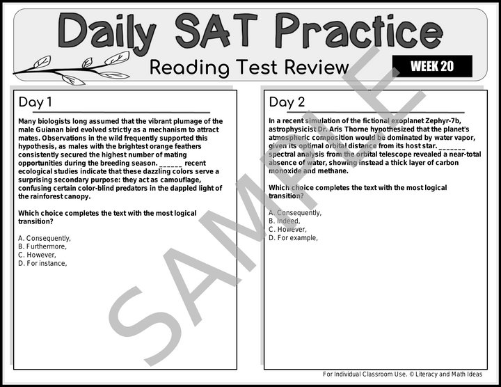 Daily SAT Reading Practice Weeks 17-20: Grammar & Comprehension Review