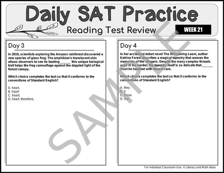 Daily SAT Reading Practice Weeks 21-24: Comprehensive Test Prep