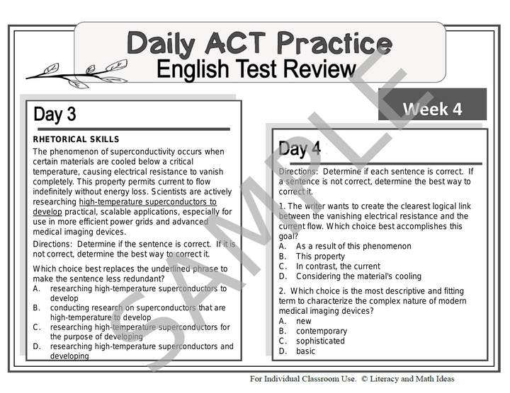 ACT English Daily Practice Week 4: Rhetorical Skills & Diction