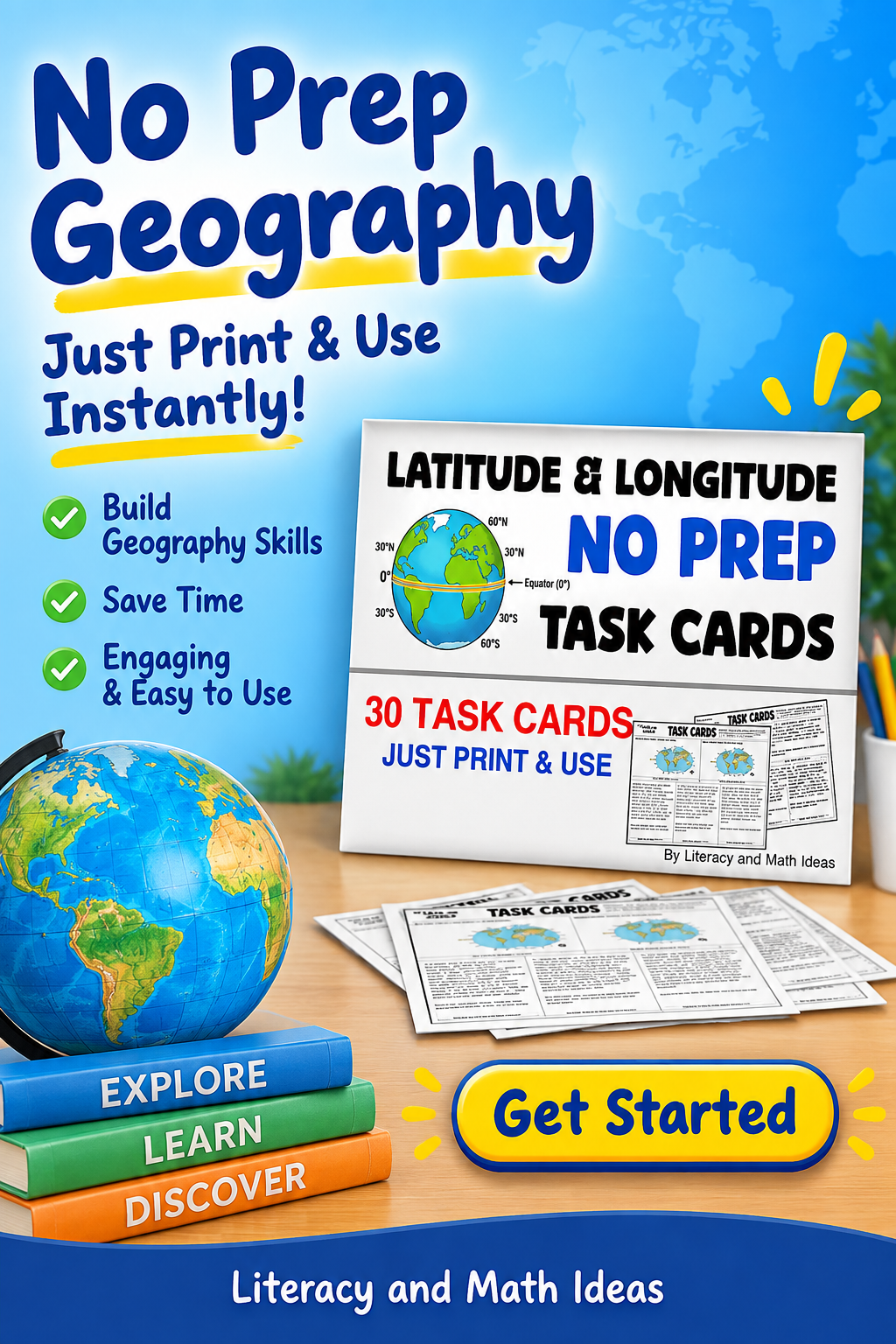 Latitude and Longitude No-Prep Task Cards (30 Activities)