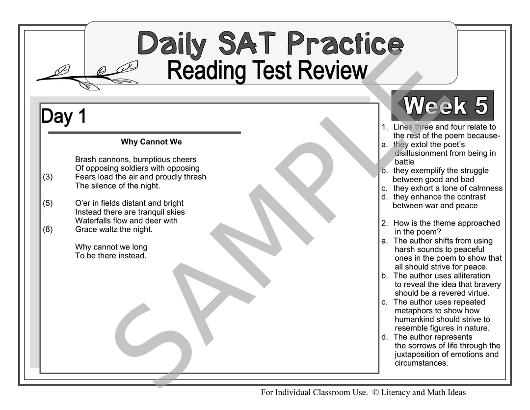 SAT Reading Prep: 8-Week Daily Spiral Review & Bell Ringers