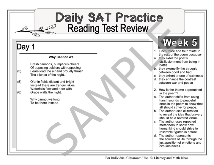 SAT Reading Prep: 8-Week Daily Spiral Review & Bell Ringers