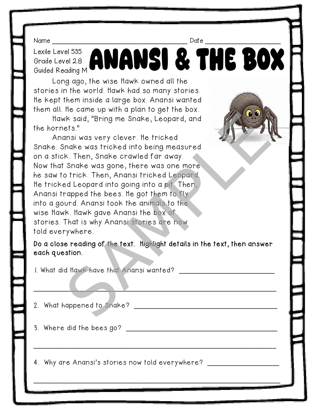 Folktales Leveled Reading Passages & Comprehension Questions (Levels L-N)
