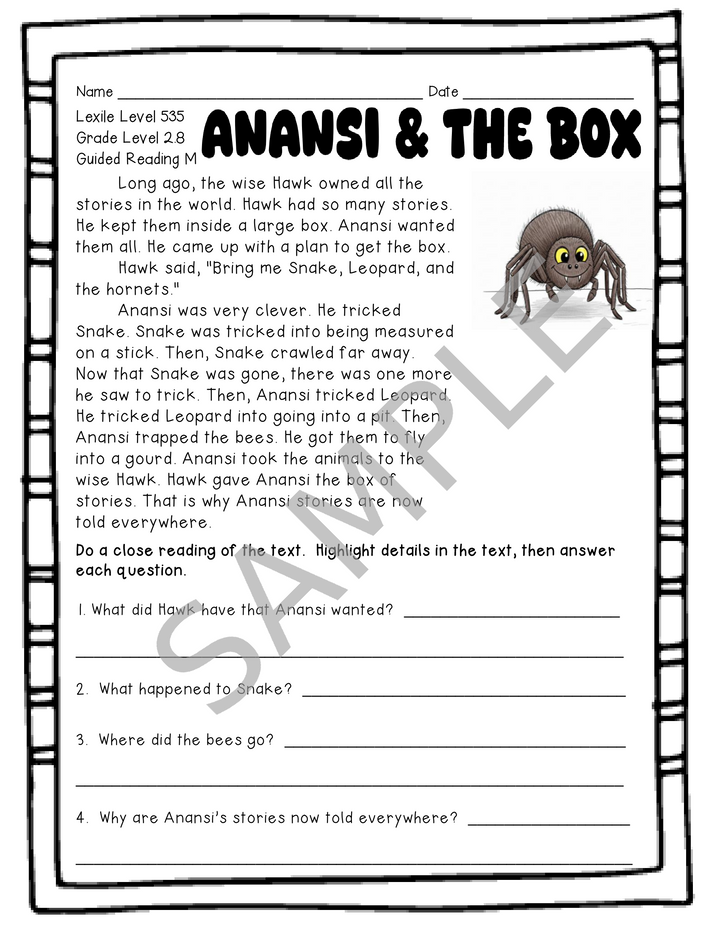 Folktales Leveled Reading Passages & Comprehension Questions (Levels L-N)