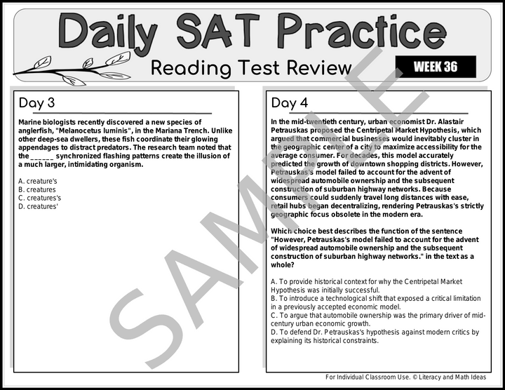 Daily SAT Reading Practice & Grammar Review: Weeks 33-36