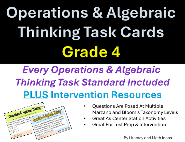 Grade 4 Operations and Algebraic Thinking Task Cards & Intervention