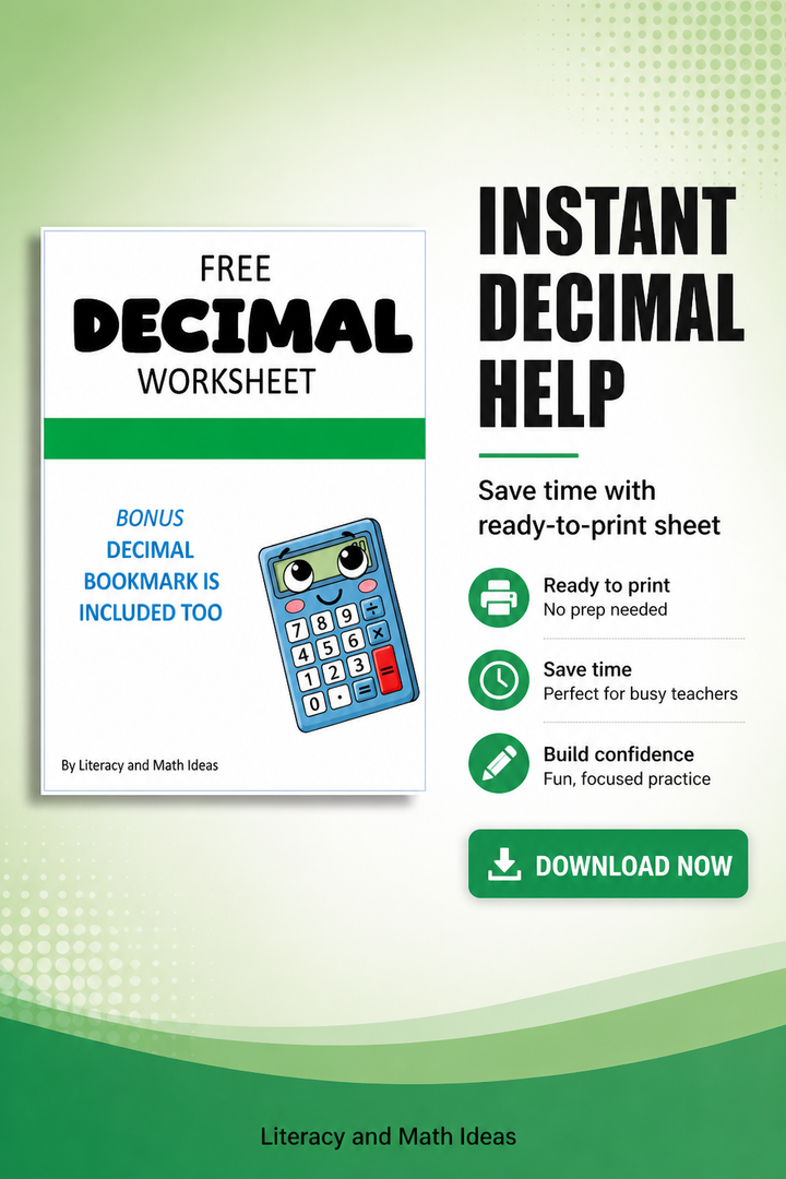 Free Decimal Place Value Worksheet & Reference Bookmarks