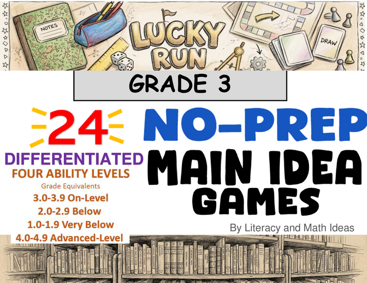 3rd Grade Differentiated Main Idea Games: 4 Reading Levels (Grades 1-4)