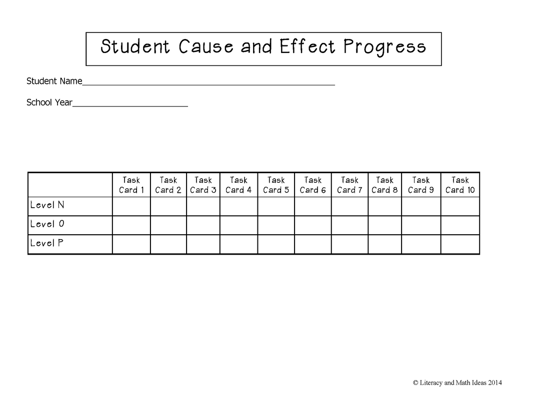 Cause and Effect Task Cards For Each Guided Reading Level (Levels N, O, P)