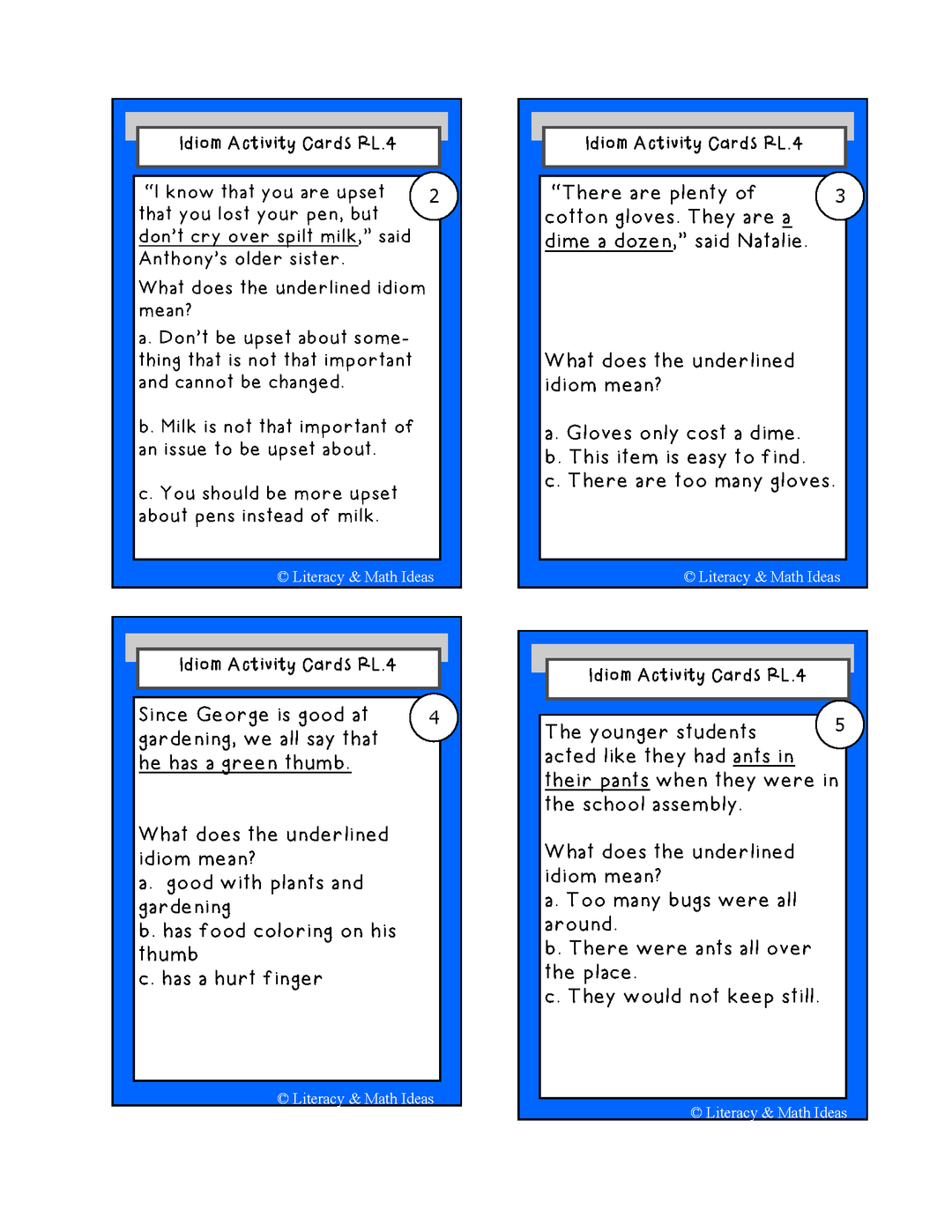 Common Core Idiom Task Cards and Literacy Center