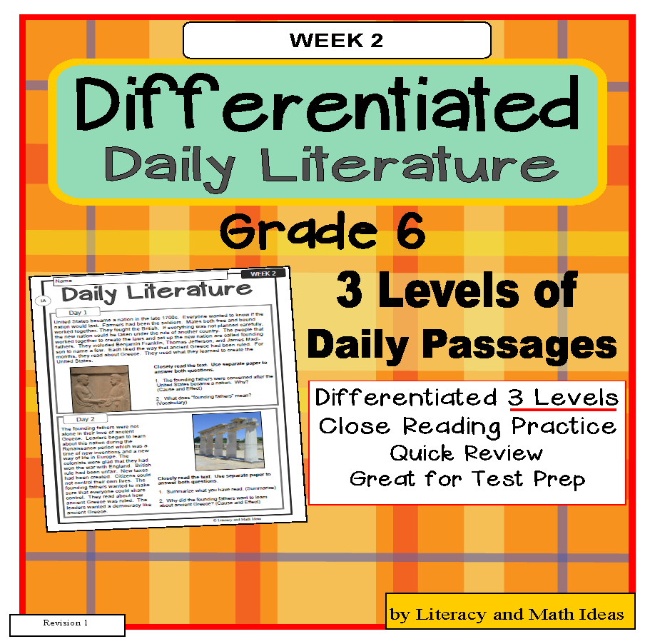 Differentiated Daily Literature Practice Grade 6 (Week 2)