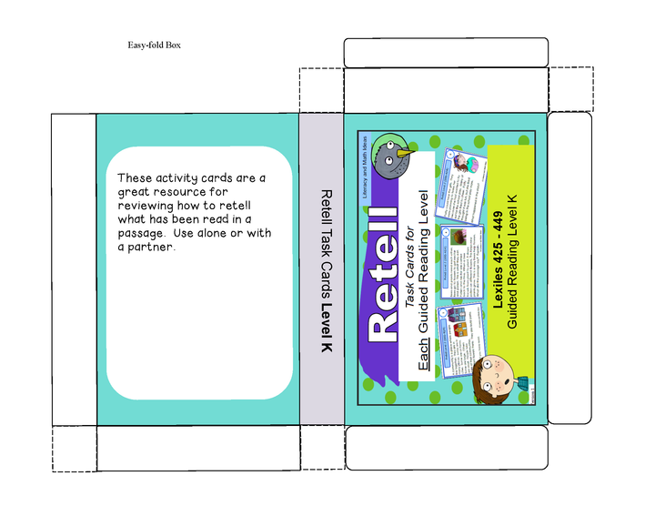 Retell Task Cards For Each Guided Reading Level (Levels J,K,L,and M)