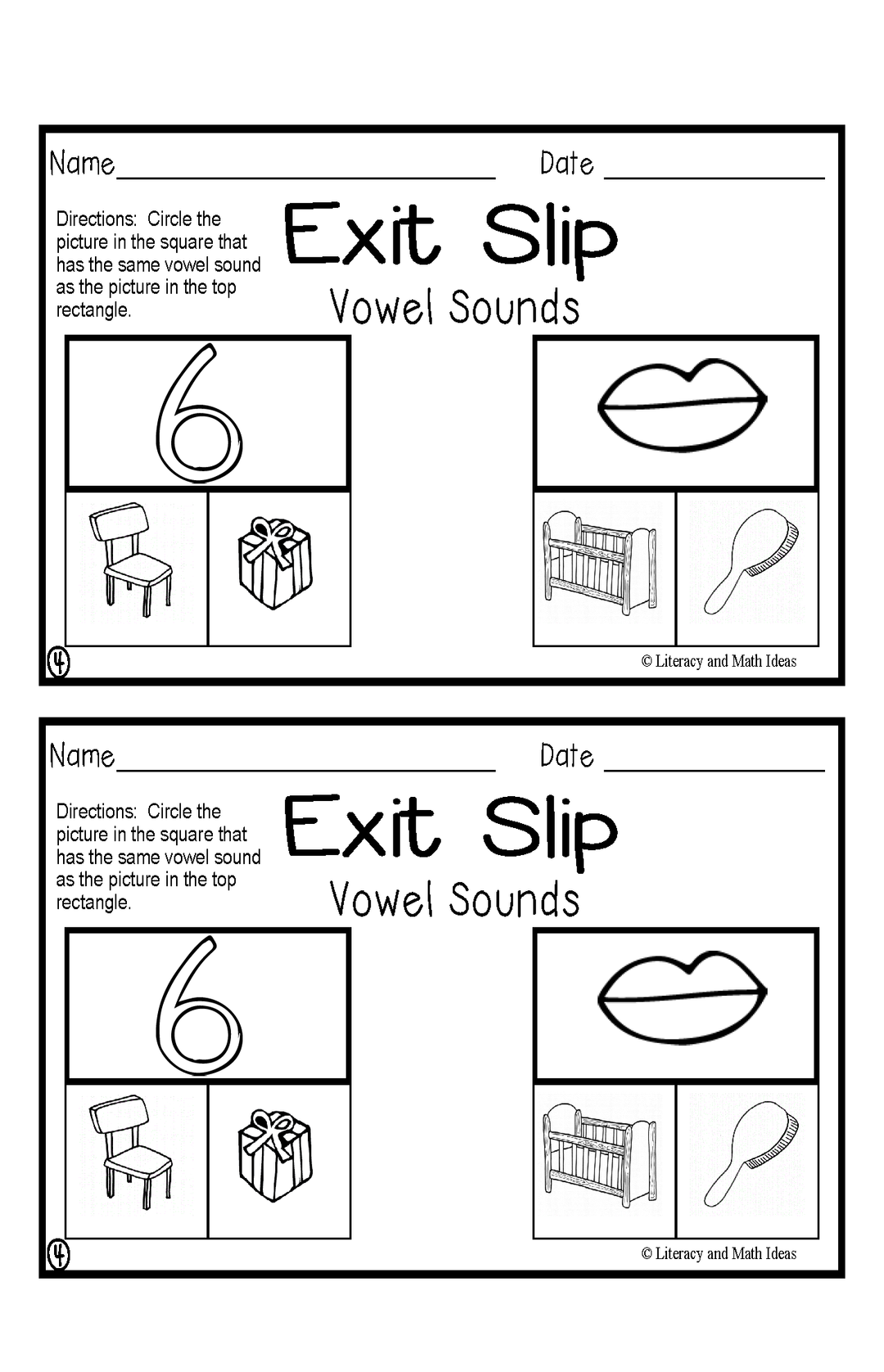 Short Vowel Sound Exit Slips