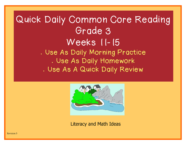 Grade 3 Daily Common Core Reading Practice Weeks 11-15