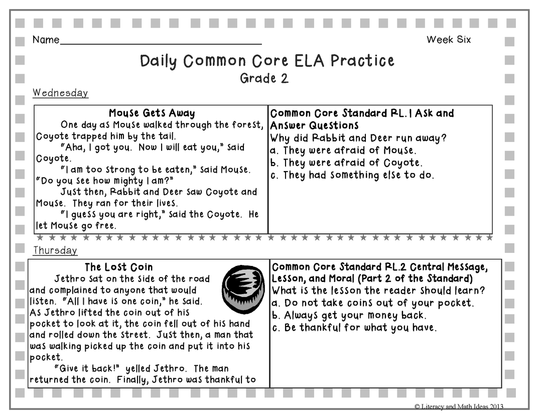 Grade 2 Daily Common Core Reading Practice Weeks 6-8