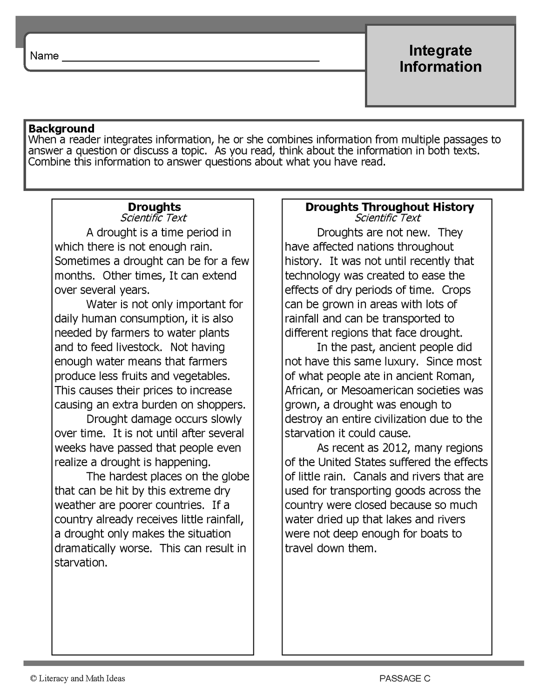 Reading Comprehension: Integrate Texts