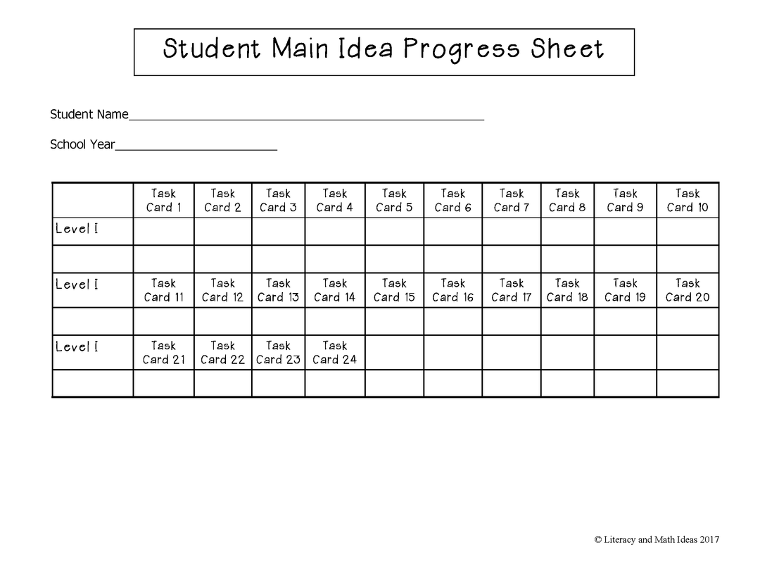 Main Idea Task Cards Guided Reading Level I (Lexiles 300-349)