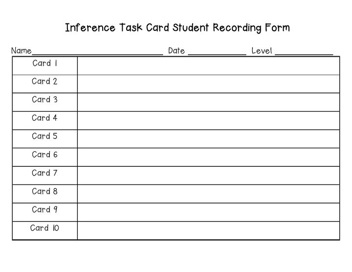 Inference Task Cards For Each Guided Reading Level (Levels A - I)