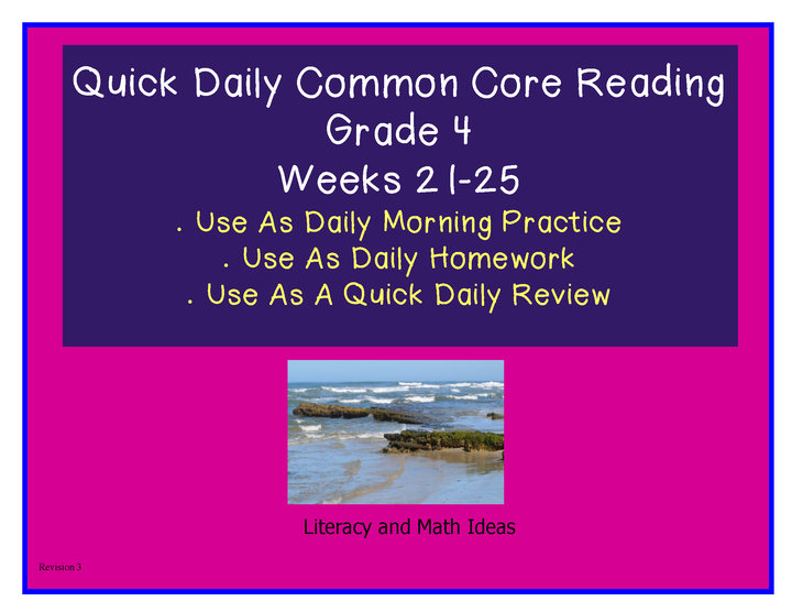 Grade 4 Daily Common Core Reading Practice Weeks 21-25