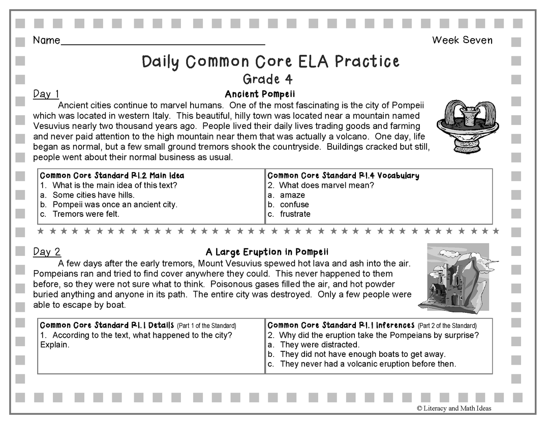 Grade 4 Daily Common Core Reading Practice Weeks 6-10