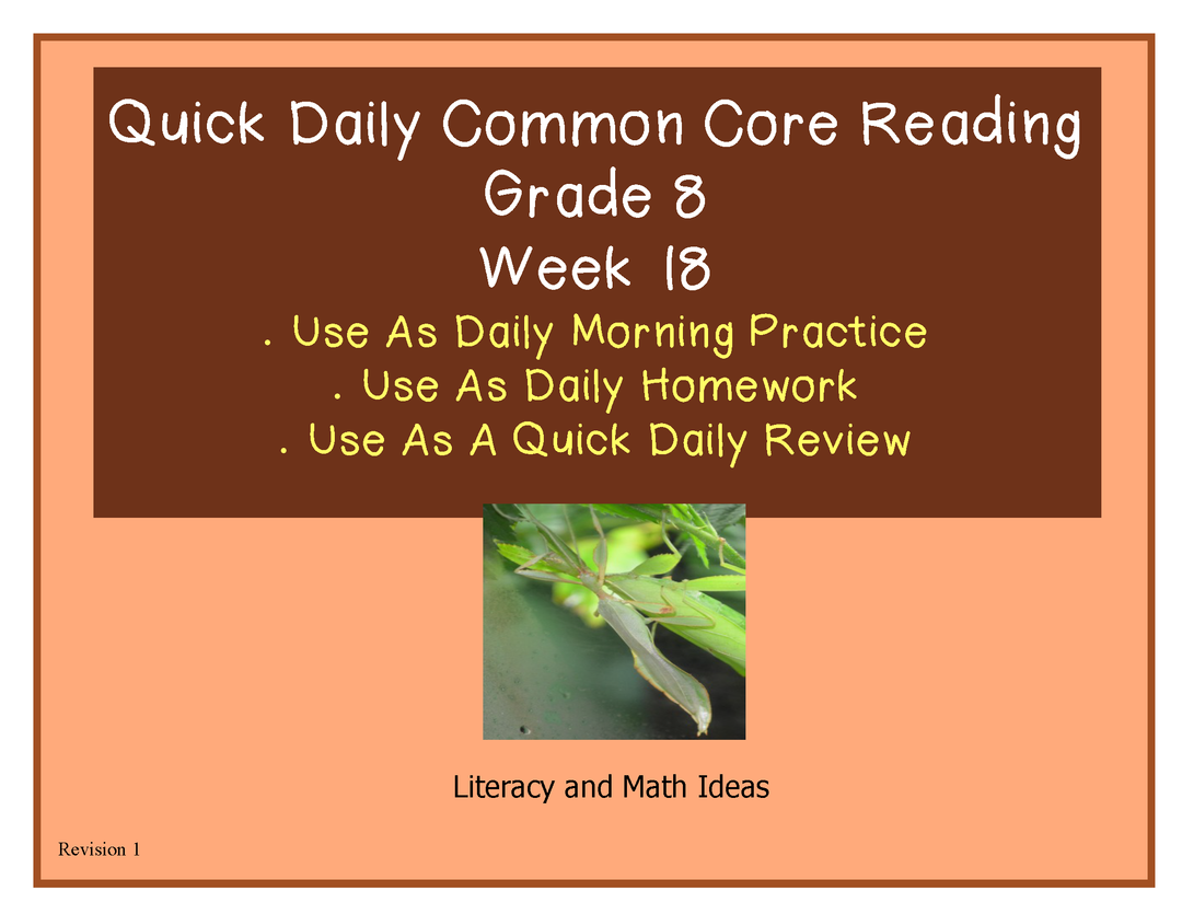 Grade 8 Daily Common Core Reading Practice Week 18