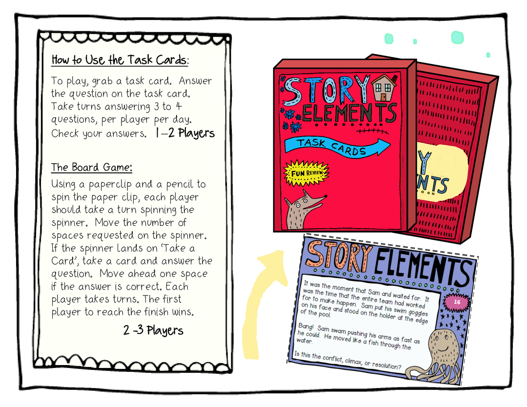 Story Elements Task Cards and Story Elements Board Game