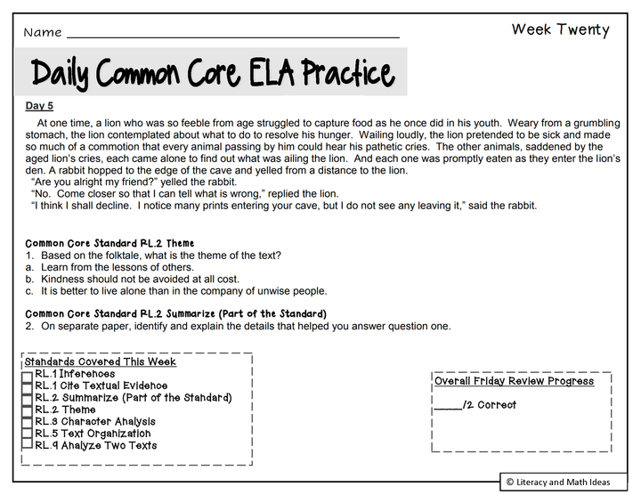 Grade 8 Daily Common Core Reading Practice Weeks 1-20