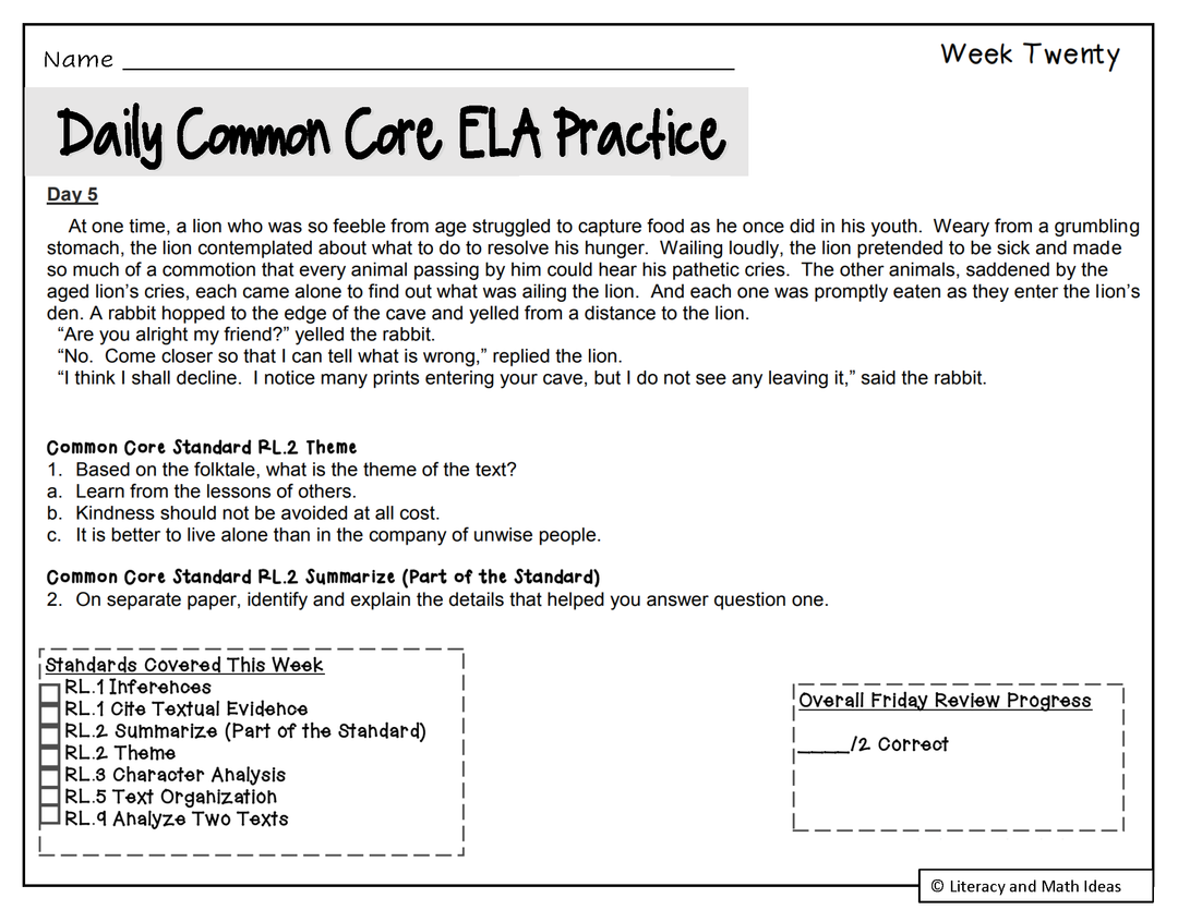Grades 7 and 8 (In One Bundle) Daily Common Core Reading Practice Weeks 1-20