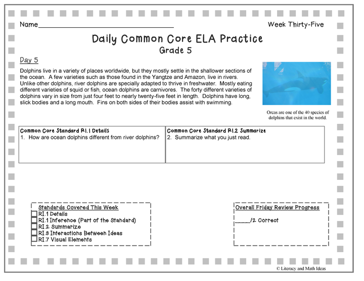 Grade 5 Daily Common Core Reading Practice Weeks 31-35